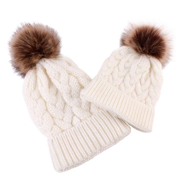 

beanies winter warm parent-child hat mother baby kids cute knit hats fur pom children crochet ski ball soft fashion