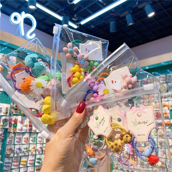 

5 pair children simple cute colorful cartoon bear flower love rubber band hair rope fashion sweet girl ponytail hair accessories, Slivery;white