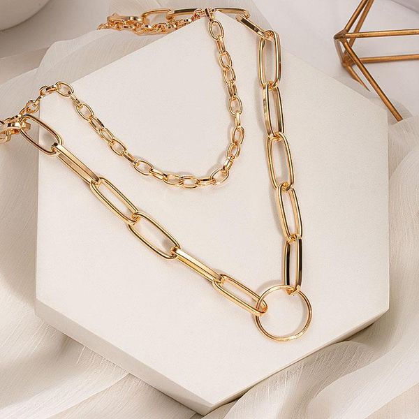 

chokers punk layered chain necklace neck chains for women vintage exaggerated golden goth hoop metal 2021 clavicle jewelry, Golden;silver