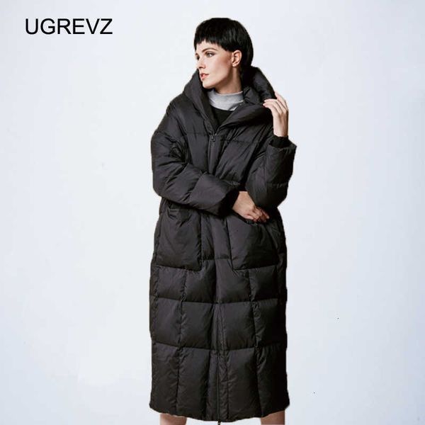 

women loose long coat down winter warm jacket female plus size overcoat winter jacket women 2021 new stitching hooded parka v191209, Black