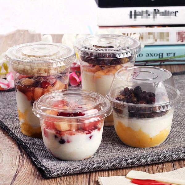 

disposable cups & straws 50pcs transparent plastic cup yogurt beverage takeaway packaging with lids pet salad cold drink