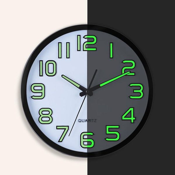 

wall clocks 12 inch luminous digital clock modern design white quartz simple glowing hanging watch home decor