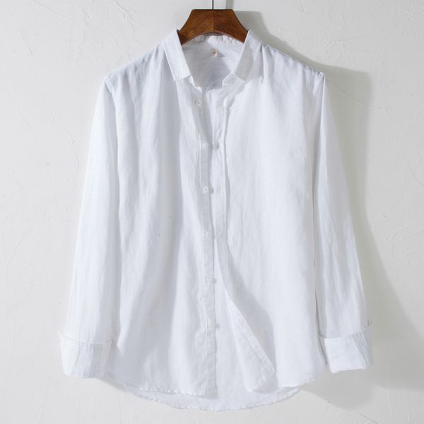 

2021 new spring and summer casual linen long sleeve cotton white shirt mens solid fashion slim shirts men brand chemise 29v3, White;black