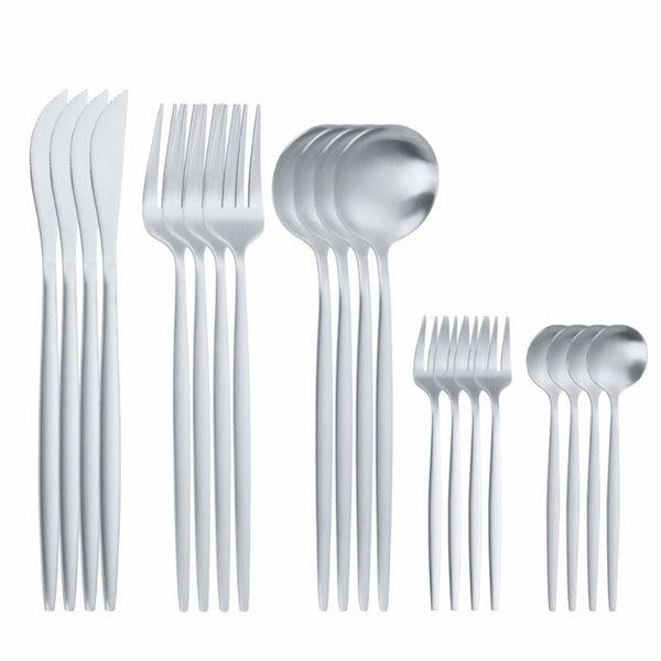 

flatware sets 20pcs matte silver stainless steel cutlery tableware set party dinnerware dinner forks knives spoons silverware