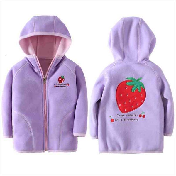 

jacket kids girl hooded long sleeve boy outerwear strawberry embroidery polar fleece coat children clothes for 18m-7 years, Blue;gray