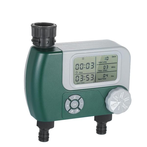 

battery operated automatic watering sprinkler system irrigation controller programmable digital hose faucet timer with 2 outlet