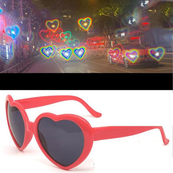 

love heart shaped effects glasses watch the lights change to heart shape at night diffraction glasses women fashion sunglasses, White;black