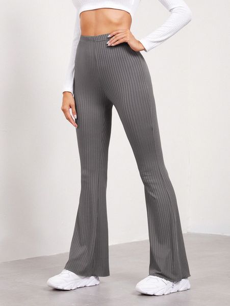 

flare leg rib-knit pants c62e#, Black;white