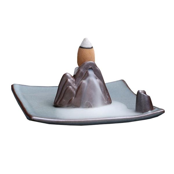

fragrance lamps 1pc square ceramic backflow censer incense holder (grey)