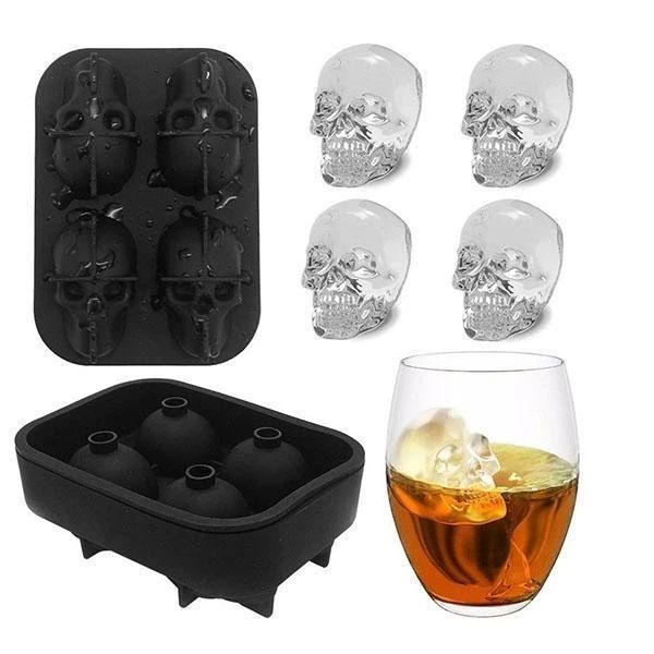 

baking moulds 3d skull ice cube tray silicone mold 4-cavity diy ices maker household use cool whiskey wine kitchen tools pudding