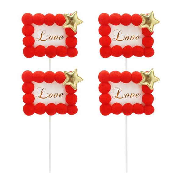 

4pcs hairball cake ers rectangular cake decoration ornaments inserts for wedding valentine day red