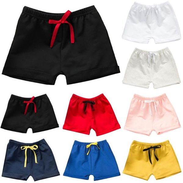 

shorts solid color kids sport girls boys lace up pants summer trousers, Black