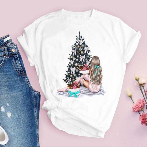 

tees for women print gift cartoon 90s trend happy merry christmas ladies clothes lady clothing female t shirt t-shirt, White