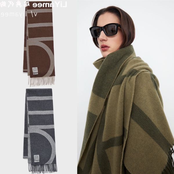 

sweden toteme monogram jacquard letter pattern wool tassel scarf shawl, Blue;gray