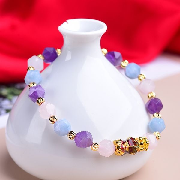 

factory natural morgan stone wensha gold bracelet, amethyst, hailanbao powder crystal bracelet, Black