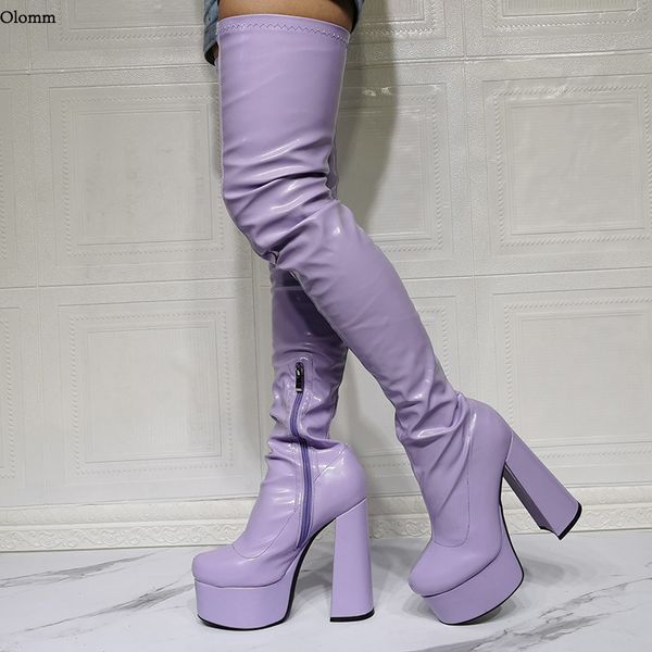 

rontic new arrival women platform thigh boots hoof heels round toe gorgeous violet pink black party shoes women plus us size 5-20