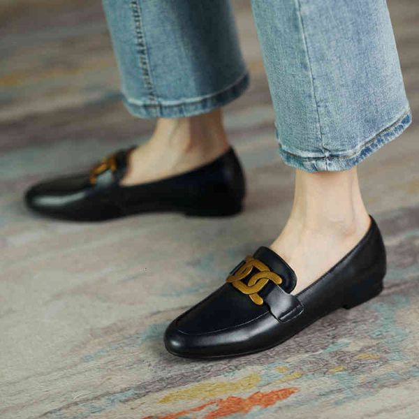 

sandals loafers women's shoes round toe metal decoration slide in herd ladies flock flat casual spring 42 43 qjth, Black
