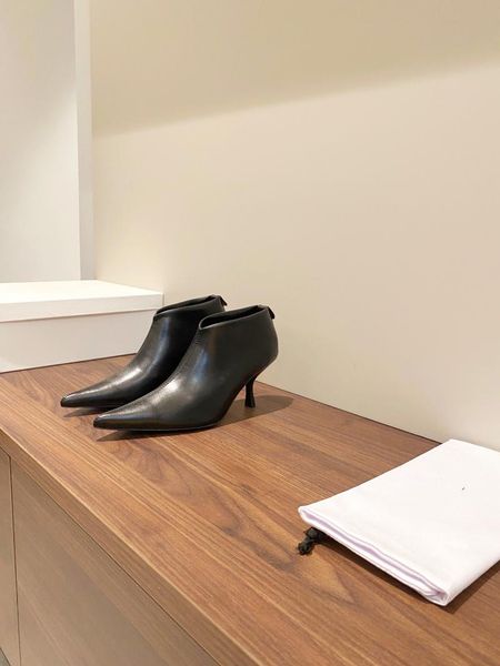 

boots fashion simple one-step work short shallow mouth sheepskin pointed, Black