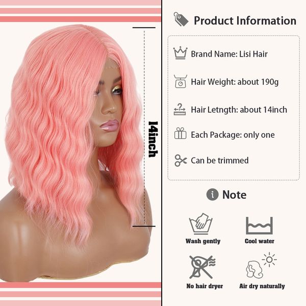 

synthetic 14 inches medium wave lace front wigs for women heat resistant fiber lolita cosplay daily blonde pink wigfactory direct, Black