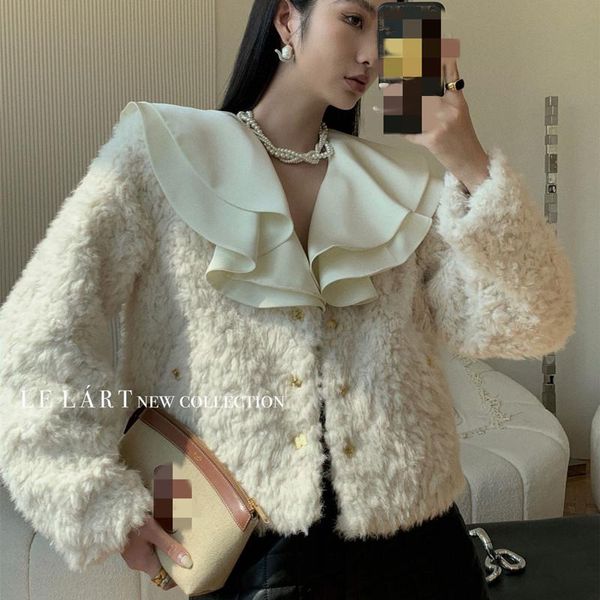 

women's fur & faux 2021 winter ruffle female coat fashion thicken women overcoat loose casual ladies outerwear t1432, Black