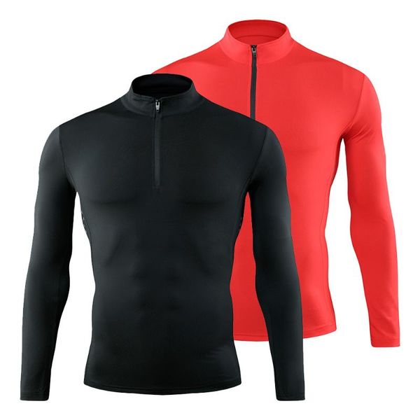 

men's compression running t shirt fitness tight long sleeve sport tshirt training jogging shirts gym sports clothes quick drying, Black;blue