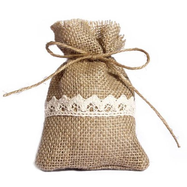 

gift wrap 50pcs burlap bags natural jute large pouch sack favor bag for showers weddings parties and receptions - 10x14 cm
