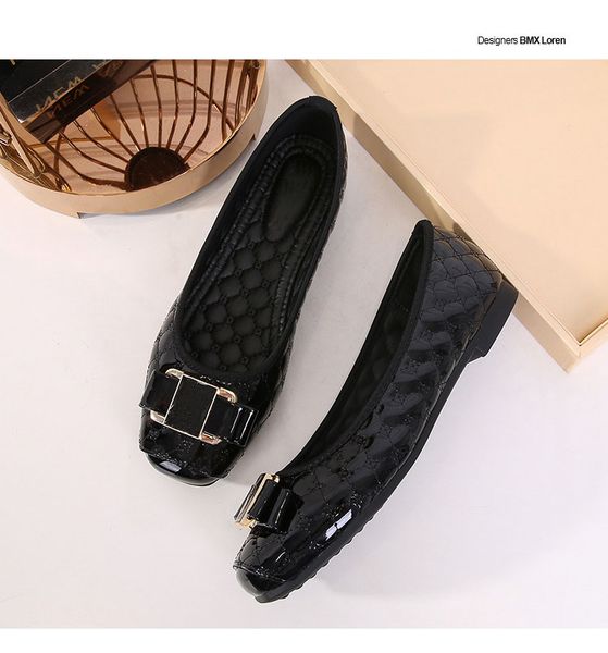 

ballet shoes genuine soft leather rhombic ladies bow woman dress shoes letter classic sheepskin flat boat size 35-42, Black