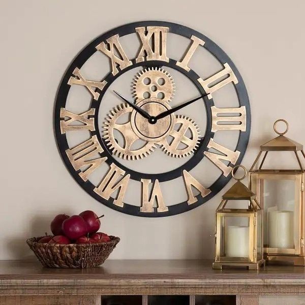 

wall clocks retro style clock wooden roman digital gear living room bar cafe creative decorative