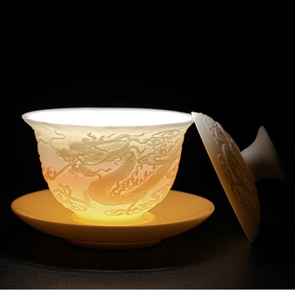 Dragon Gaiwan Gai Wan Porzellan Phoenix Auspicious Tea Terrine für Milch Oolong Bone China Cover Bowl