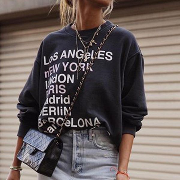 

2021 new letter print vintage sweatshirt women thick autumn winter 100% cotton warm loose hoodie causal retro oversize sweatshirts v5f1, Black