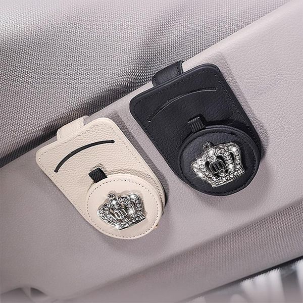 

other interior accessories diamond crown genuine leather car glasses case ticket card clamp universal sun visor sunglasses holder
