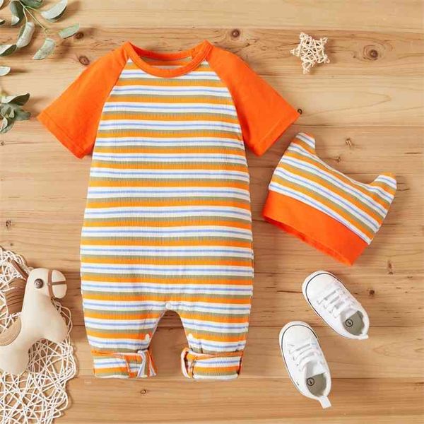

baby short-sleeve striped color contrast casual jumpsuit 210528, Blue