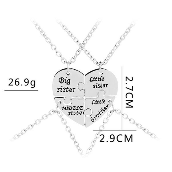 

pendant necklaces big middle little sister pendants for 4 brother necklace family baby birthday gift collar jewelry, Silver