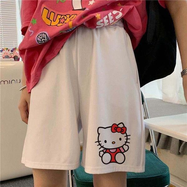 

women's shorts casual beach party korean 2021 summer ins trend short elastic waist kawaii simple print embroidery jogger, White;black