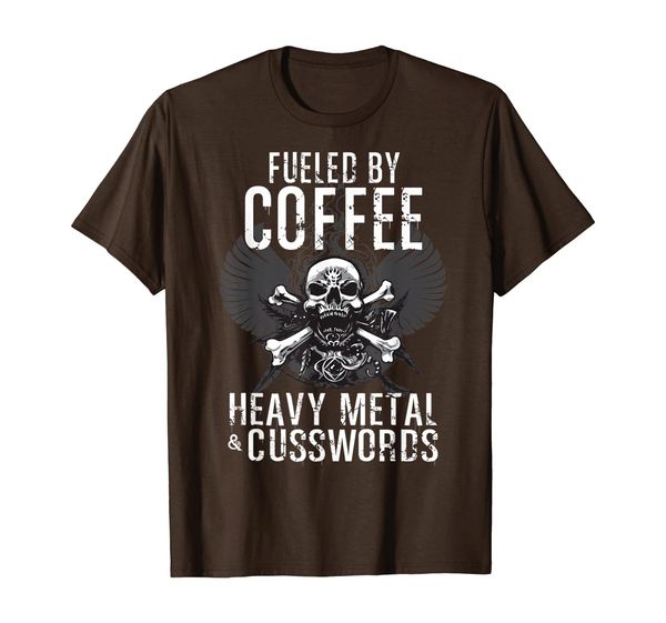 

fueled by coffee heavy metal and cusswords funny graphic t-shirt, White;black