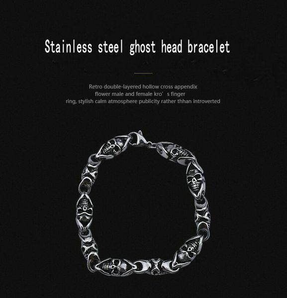 

bangle stainless steel ghost head bracelet punk skull casting, Black