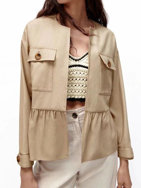 

women's jackets spring autumn women casual jacket fashion plus size loose pocket temperament versatile streetwear for ladies, Black;brown