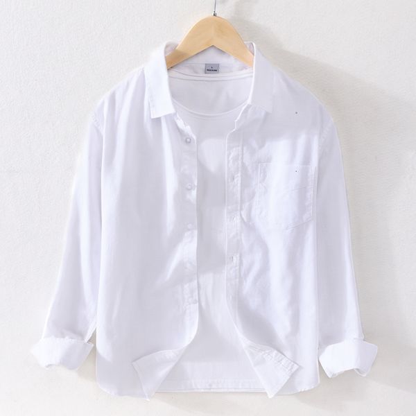 

2021 new style long-sleeved casual pure cotton fashion comfortable shirts for men solid trendy shirt mens chemise jmuj, White;black