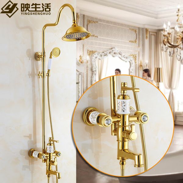 

2021 new luxury faucet gold sets sprinkle retro suit sculpted head shower tub mixer g27x