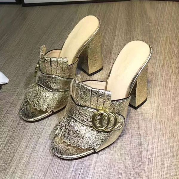 

new arrival fringe tassel gladiator sandals woman open toe chunky high heel shoes women brand design muller shoes size35-40, Black