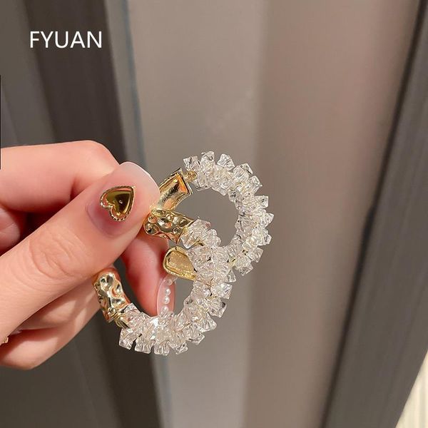 

hoop & huggie fyuan white crystal beads earrings geometric round for women statement jewelry, Golden;silver