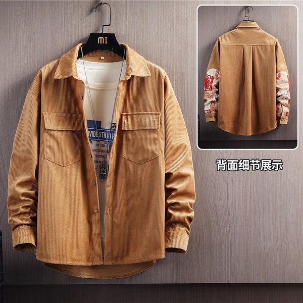 

men's jackets 2021 spring and autumn casual fashion corduroy long-sleeved shirt jacket trend all-match men, Black;brown