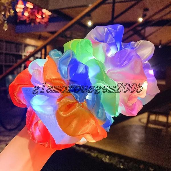 

luminous scrunchies led hairband ponytail holder headwear girls elastic satin silky scrunchy tie hair rope hair accessories g21901 61 z2, Golden;silver