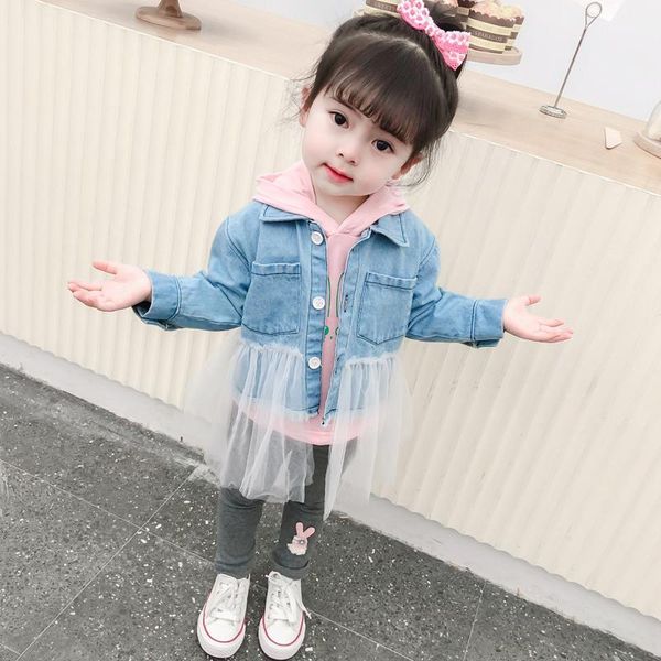 

new denim yarn three-piece set hooded clothes 0-4 years old children's clothing spring and autumn baby kids clothes girls sets, White