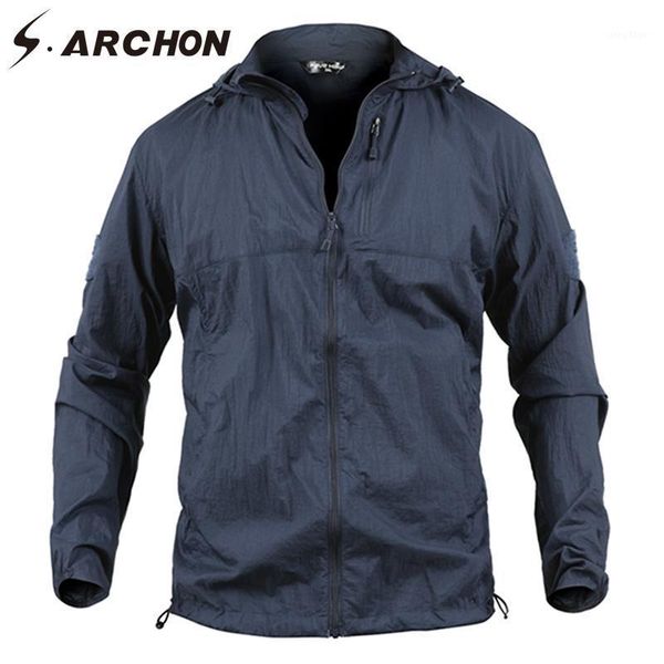 

men's jackets s.archon summer quick dry military skin men waterproof windproof camouflage tactical jacket hooded army camo rain coat, Black;brown