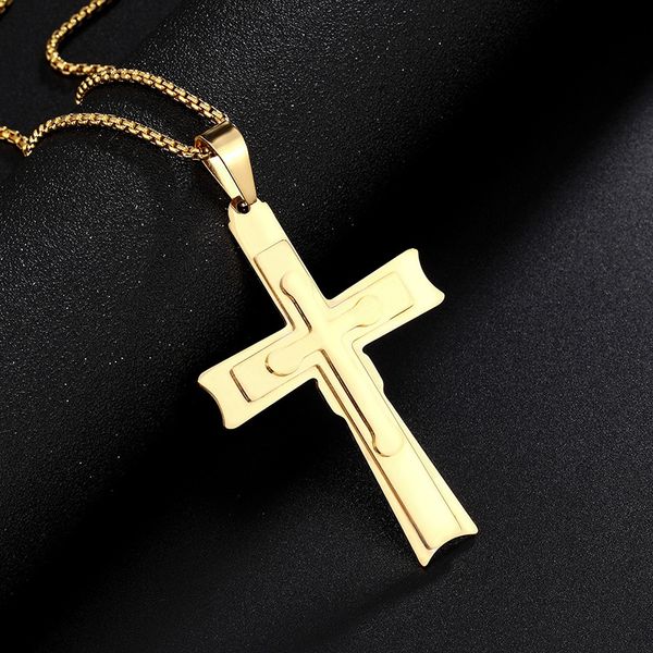 

fashion men's cross pendant european and american jewelry personalized big cross stainless steel necklace wholesale jewelry, Silver