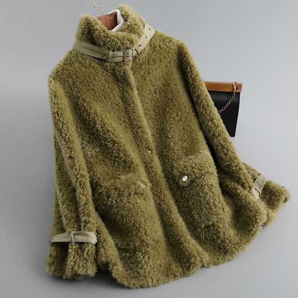 

women's fur & faux women 2021 winter fashion real lamb coat female sheep shearling casual outwear ladies long sleeve loose jacket w80, Black