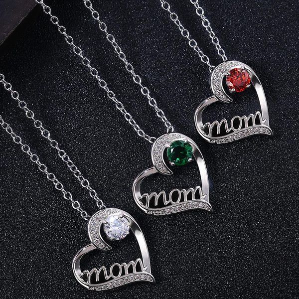 

silver diamond mom heart necklace love pendant fashion jewelry mother day gift