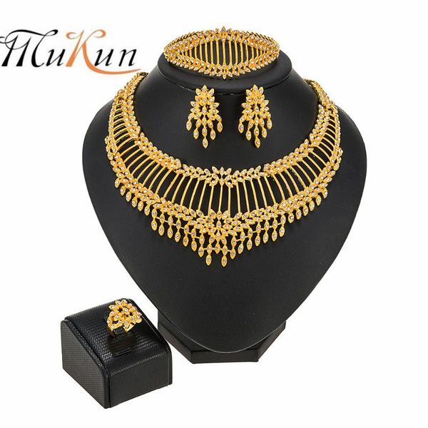 

earrings & necklace classic dubai gold color jewelry sets crystal bracelet charm women ring party fashion set, Silver