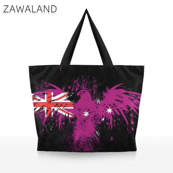 

duffel bags zawaland fashion women shoulder bag the union flag eagle print handle canvas zipper reusable handbag for shopping school